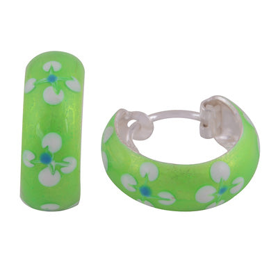 Alluring Green Enamel Flower pattern on Enamel 925 Sterling Solid Silver Earrings - R4600976-3