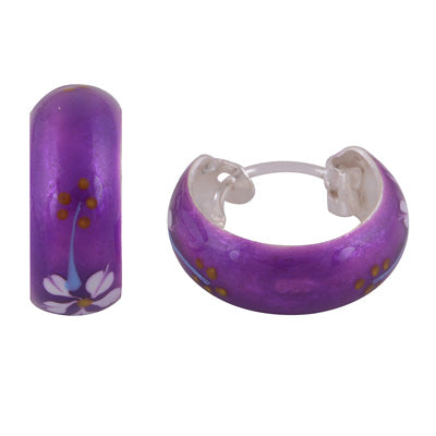 Gorgeous Purple Lavender Enamel Flower pattern on Enamel 925 Sterling Solid Silver Earrings - R4600976-4