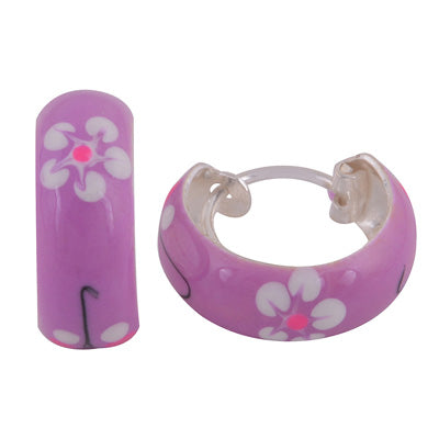 Stunning Pink Enamel Flower pattern on Enamel 925 Sterling Solid Silver Earrings - R4600976-5
