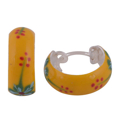 Alluring Yellow Red Enamel Flower pattern on Enamel 925 Sterling Solid Silver Earrings - R4600976-7