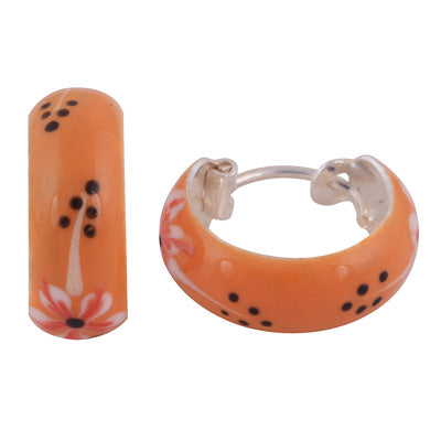 Gorgeous Orange White Enamel Flower pattern on Enamel 925 Sterling Solid Silver Earrings - R4600976-8