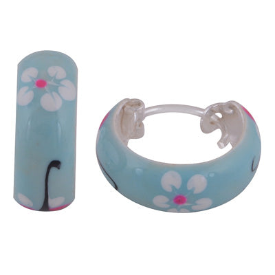 Gorgeous Blue Enamel Flower pattern on Enamel 925 Sterling Solid Silver Earrings - R4600976-9