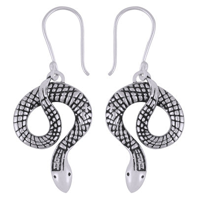 Gorgeous Snake Handcrafted Plain 925 Sterling Solid Silver Dangle Earrings - R4600984-1