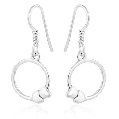 Beautiful Circle Ring w/ Hearts Plain 925 Sterling Solid Silver Dangle Earrings - R4600991-1