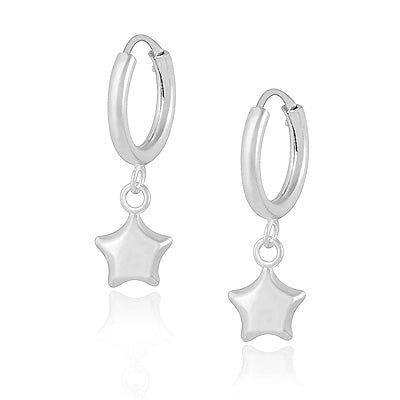 Beautiful Star Charms Hanging Plain 925 Sterling Solid Silver Hoop Earrings - R4600995-1