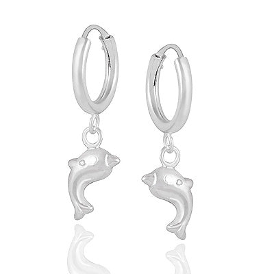 Gorgeous Dolphin Charms Hanging Plain 925 Sterling Solid Silver Hoop Earrings - R4600997-1