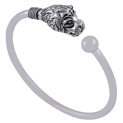 Bold Tiger Handcrafted on Plain 925 Sterling Solid Silver Bangle - R4700059-1