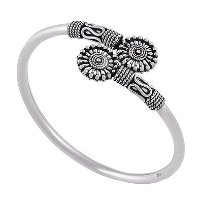 Gorgeous Flower Handcrafted Work Plain 925 Sterling Solid Silver Bangles - R4700071-73