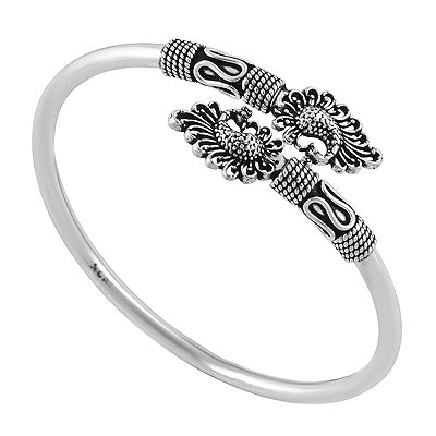 Beautiful Peacock Inspired Work Around Plain 925 Sterling Solid Silver Bangles - R4700071-80