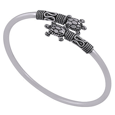Alluring Turtle Handcrafted Around Plain 925 Sterling Solid Silver Bangles - R4700071-87