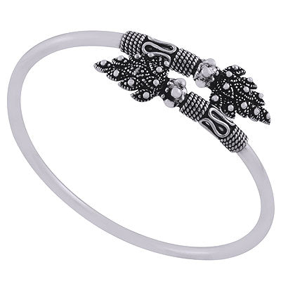 Gorgeous Leaf Work Around Plain 925 Sterling Solid Silver Bangle - R4700119-2
