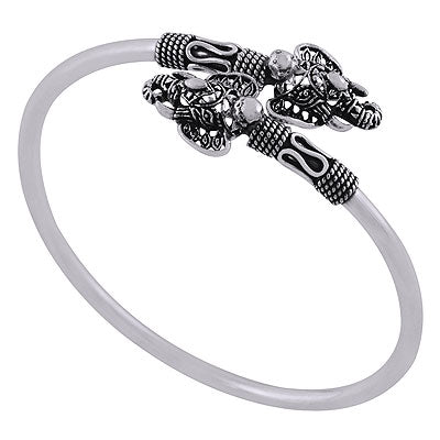 Stunning Lord Ganesha Elephant Inspired Work Plain 925 Sterling Solid Silver Bangle - R4700136-1