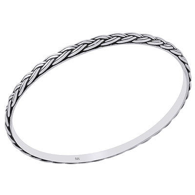 Gorgeous Knot Oxidised Pattern Around Plain 925 Sterling Solid Silver Bangle - R4700346-1