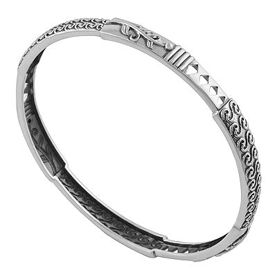 Gorgeous Pattern Around Plain 925 Sterling Solid Silver Bangles - R4700348-2