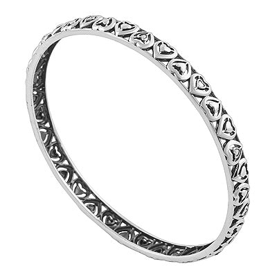 Alluring Heart Work Around Plain 925 Sterling Solid Silver Bangles - R4700348-4