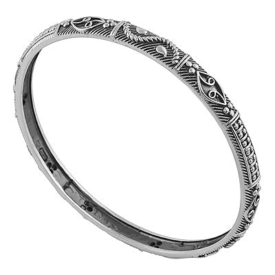 Gorgeous Oxidised Design Around Plain 925 Sterling Solid Silver Bangles - R4700348-5