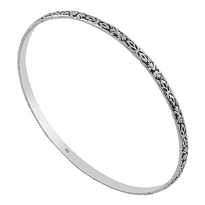 Oxidized Byzantine Inspired Pattern Plain 925 Sterling Solid Silver Bangles - R4700349-1