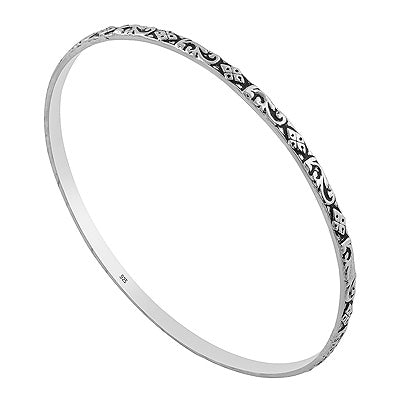 Oxidized Byzantine Inspired Pattern Plain 925 Sterling Solid Silver Bangles - R4700349-2
