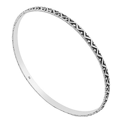 Oxidized Byzantine Inspired Pattern Plain 925 Sterling Solid Silver Bangles - R4700349-3