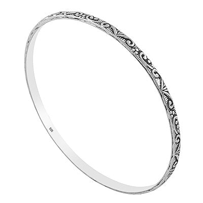 Oxidized Byzantine Inspired Pattern Plain 925 Sterling Solid Silver Bangles - R4700349-4