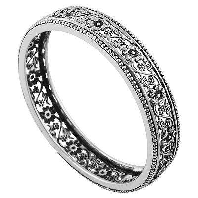 Stunning Flower Handcrafted Cut Work Around Plain 925 Sterling Solid Silver Bangles - R4700352-1