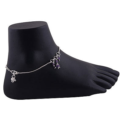 Stunning Hanging Gemstone Beads Amethyst Round Shape 925 Sterling Solid Silver Anklet - R4800000-2