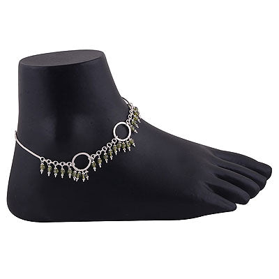 Alluring Loaded with Hanging Gemstone Beads Peridot Round Shape 925 Sterling Solid Silver Anklet - R4800000-7