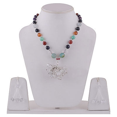 Gorgeous Multi Gemstones Hanging Round Shape 925 Sterling Solid Silver Necklace Earring Set - main product photo (R5000076-8)