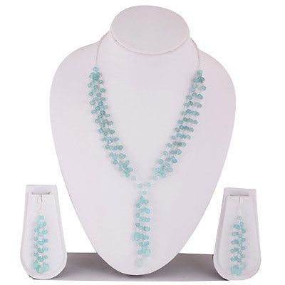 Beautifully Hanging Gemstone Beads Aqua Chalcedony Round,Oval Shape 925 Sterling Solid Silver Necklace Sets - R5000104-10