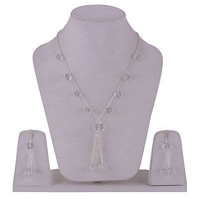 Stunning Hanging Tassels of Gemstone beads Crystal Round Shape 925 Sterling Solid Silver Necklace Jewellery Set - R5000165-23