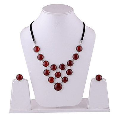 925 Sterling Silver Carnelian, Marcasite Jewellery Set - R5000192-3
