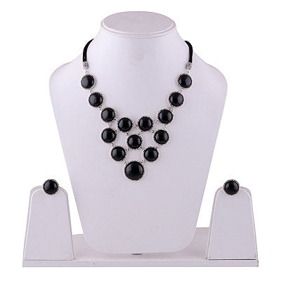 925 Sterling Silver Black Onyx, Marcasite Jewellery Set - R5000192-4