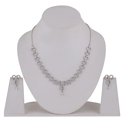 Gorgeous Designed Circle Studded w/ White Cubic Zirconia Round Shape 925 Sterling Solid Silver Necklace Sets - R5000204-7