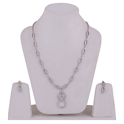 Magnificent Multi-finish Studded w/ White Cubic Zirconia Round Shape 925 Sterling Solid Silver Necklace Sets - R5000205-3