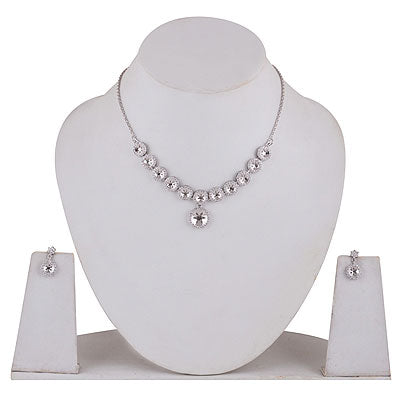 Stunning Shiny with Flower Carving White Cubic Zirconia Round Shape 925 Sterling Solid Silver Necklace Sets - R5000206-1