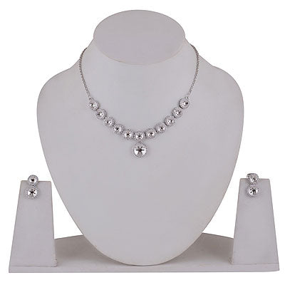 Stunning Shiny with Flower Carving White Cubic Zirconia Round Shape 925 Sterling Solid Silver Necklace Sets - R5000206-2