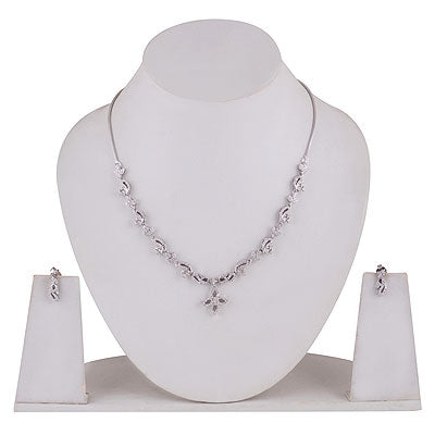 Gorgeous Multi-finish Studded w/ White Cubic Zirconia Round Shape 925 Sterling Solid Silver Necklace Sets - R5000206-5