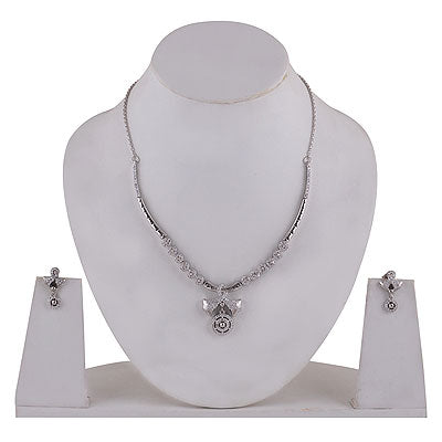 Magnificent Multi-finish Bold Design Studded w/ White Cubic Zirconia Round Shape 925 Sterling Solid Silver Necklace Sets - R5000207-4