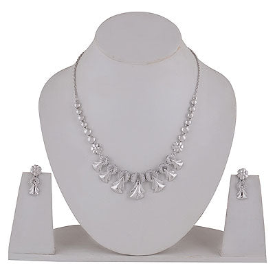 Alluring Modern Design Studded w/ White Cubic Zirconia Round Shape 925 Sterling Solid Silver Necklace Sets - R5000208-1