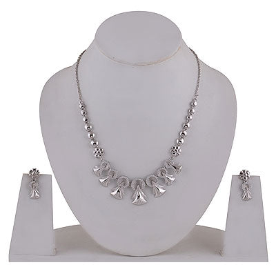 Alluring Multi-finish Modern Design Studded w/ White Cubic Zirconia Round Shape 925 Sterling Solid Silver Necklace Sets - R5000208-2