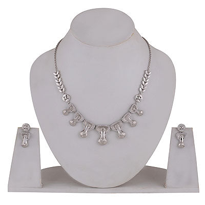 Stunningly Multi-finish Design Studded w/ White Cubic Zirconia Round Shape 925 Sterling Solid Silver Necklace Sets - R5000208-4