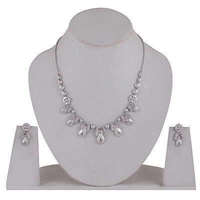 Gorgeous Modern Multi-finish Design Studded w/ White Cubic Zirconia Round Shape 925 Sterling Solid Silver Necklace Sets - R5000208-5