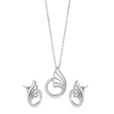 Alluring Studded w/ White Cubic White Cubic Zirconia Round Shape 925 Sterling Solid Silver Necklace Sets - R5000210-1