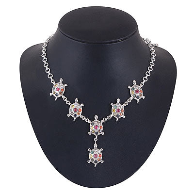 Alluring Tortoise Studded Navratna Gemstone Ruby, Pearl, Coral, Emerald, White Cubic Zirconia, Sapphire, Cats Eye (Lehsunia), Hessonite, Yellow Sapphire Round Shape 925 Sterling Solid Silver Necklaces - main product photo (R50300000-2)