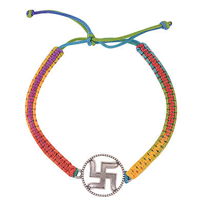 Beautiful Swastika Symbol in a Circle Plain 925 Sterling Solid Silver Rakhi Bracelet - R5100035-17