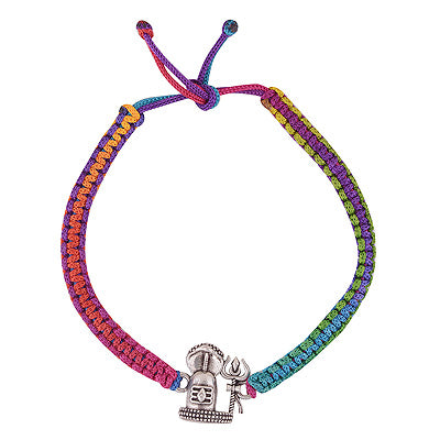 Gorgeous Handcrafted Shivling in Multicolor Plain 925 Sterling Solid Silver Rakhi Bracelet - R5100035-22