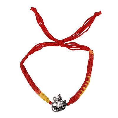 Stunning Om Oxidised w/ Mor Pankh Plain 925 Sterling Solid Silver Rakhi Bracelet - R5100036-27