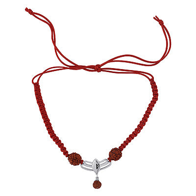 Gorgeous Rudraksh w/ Shiv Ji 3rd Eye Design 925 Sterling Solid Silver Rakhi Bracelet - R5100041-1