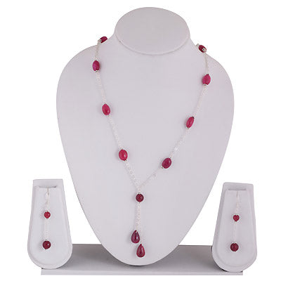 Gorgeous Hanging Tassels of Gemstone Red Corundum Round,Oval Shape 925 Sterling Solid Silver Necklace Sets - R5300011-5