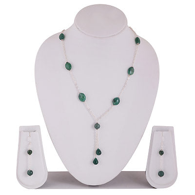 Gorgeous Hanging Tassels of Gemstone Green Jade,Green Corundum Round,Oval Shape 925 Sterling Solid Silver Necklace Sets - R5300011-6